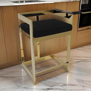 30 in. Black and Gold Low Back Metal Frame Bar Stool with Velvet Seat