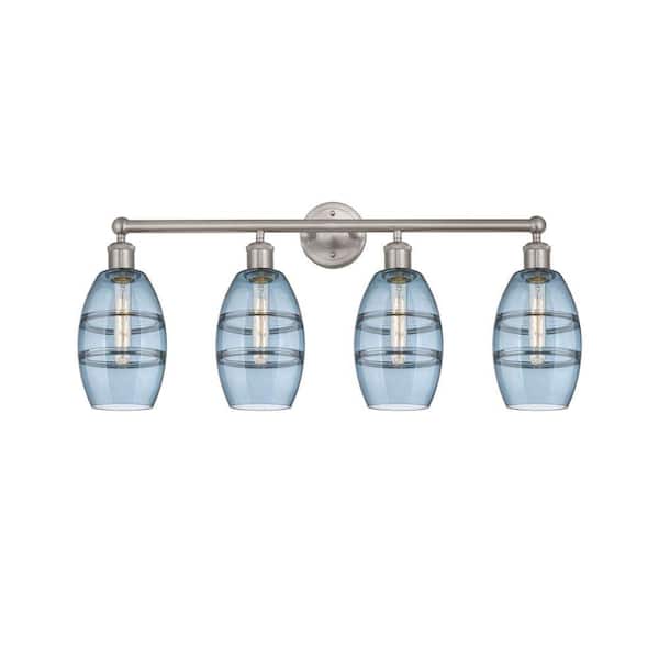 Vaz 32.88 in. 4-Light Brushed Satin Nickel Vanity Light with Glass Shade