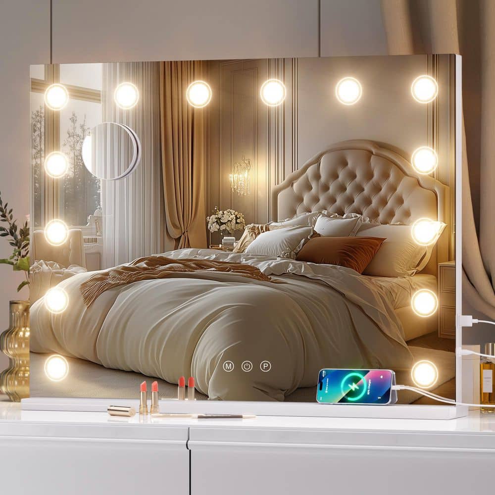 Vosuja 32 in. W x 24 in. H Rectangle White Frame LED Makeup Mirror