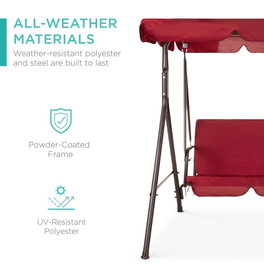 Burgundy Outdoor Convertible Canopy Swing for Two with Removable Cushions