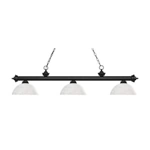 Riviera 3-Light Matte Black With Dome White Linen Shade Billiard Light With No Bulbs Included