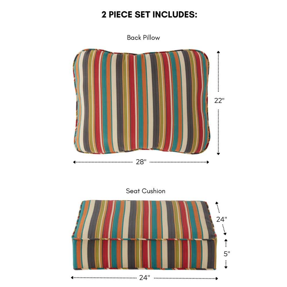 Sunset Stripe Polyester Outdoor Lounge Chair Cushion Set
