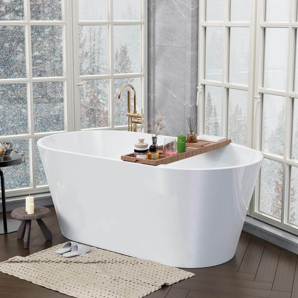 55'' White Freestanding Acrylic Soaking Bathtub