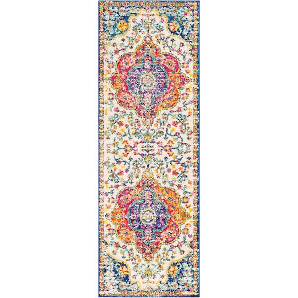 Alois Pink/Blue 2 ft. 7 in. x 7 ft. 6 in. Oriental Runner Rug