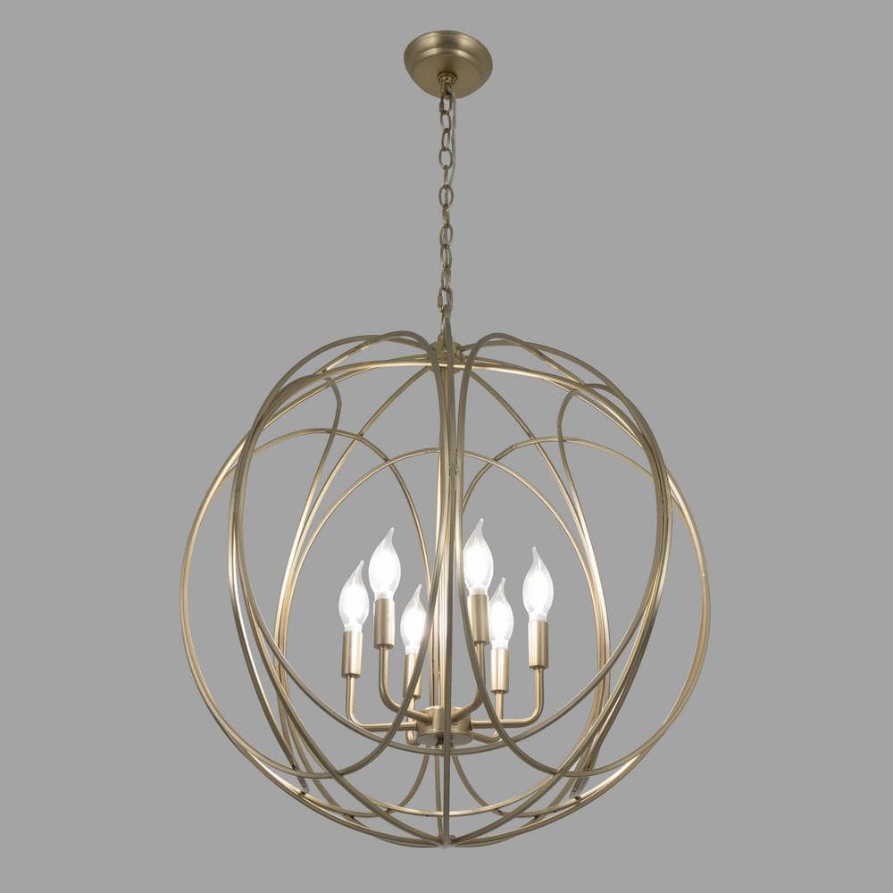 Satin Brass 6-Light Globe Chandelier with Adjustable Height