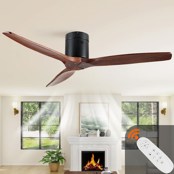 Farmhouse Series 52 in. Indoor Brown Ceiling Fan Flush Mount Low Profile Rustic with Remote Included