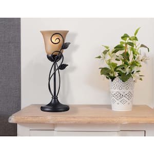 Arbor 16.25 in. Oil Rubbed Bronze Finish Bedside Table Lamp with Multicolored Glass Shade