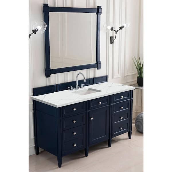 Brittany 60.0 in. W x 23.5 in. D x 34 in. H Bathroom Vanity in Victory Blue with Ethereal Noctis Quartz Top