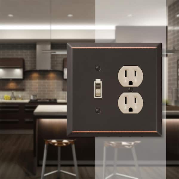 Oversized 2 Gang 1-Toggle and 1-Duplex Steel Wall Plate - Aged Bronze