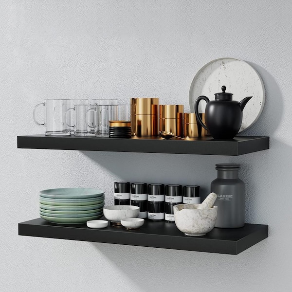 23.6 in. W x 9 in. D Black Floating Decorative Wall Shelf