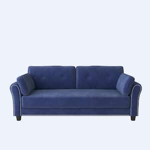 79 in. W Flared Arm Velvet Straight Sofa in Blue