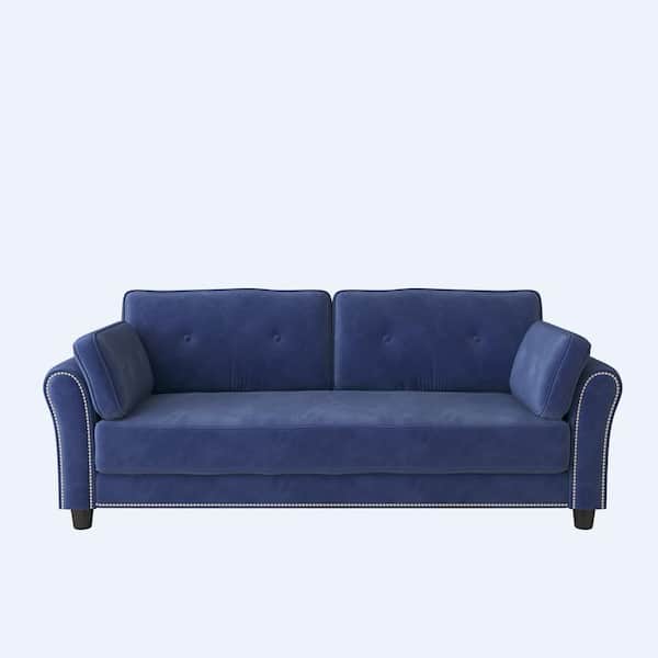 Z-joyee 79 in. W Flared Arm Velvet Straight Sofa in Blue