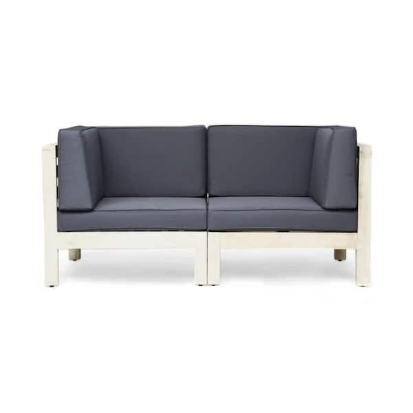 Unbranded White Acacia Wood Outdoor Loveseat with Dark Grey Cushions, X-back Sofa