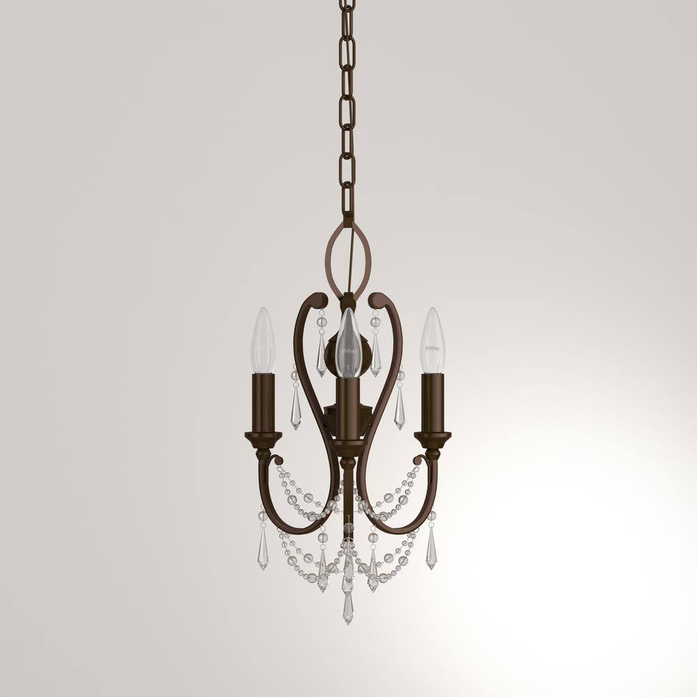 Elegant Mini Crystal Chandelier with Vintage Bronze Finish, 3-Light