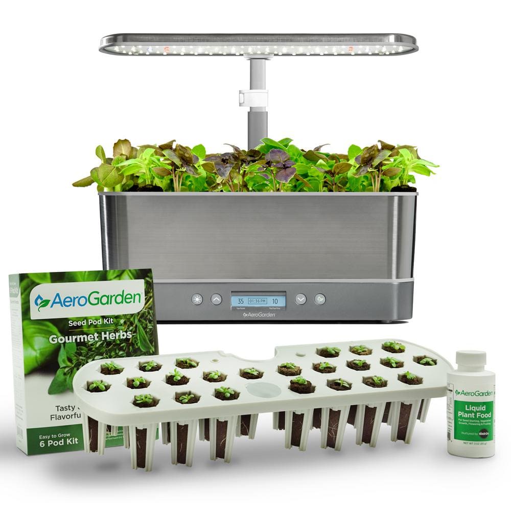 Reviews For Aerogarden Harvest Elite Slim Stainless Steel With Seed Starting System Bundle 901124 4200 The Home Depot