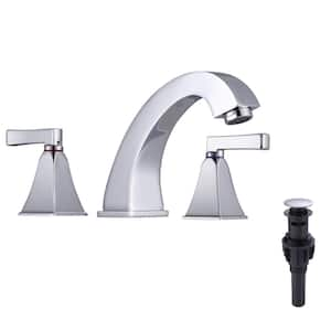 8 in. Widespread Deck Mounted Double-Handle Bathroom Faucet with Pop-up Drain Assembly in Chrome