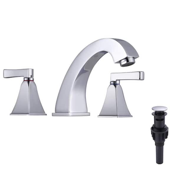 ARCORA 8 in. Widespread Deck Mounted Double-Handle Bathroom Faucet with Pop-up Drain Assembly in Chrome