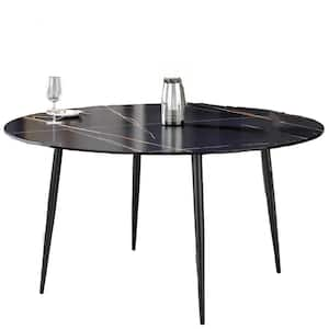 59.05 in. Modern Round Sintered Stone Dining Table with Black Carbon Steel Legs (Seat 8)