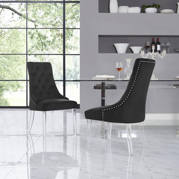 Inspired Home Winona Black Velvet, Acrylic Leg Dining Room Chairs