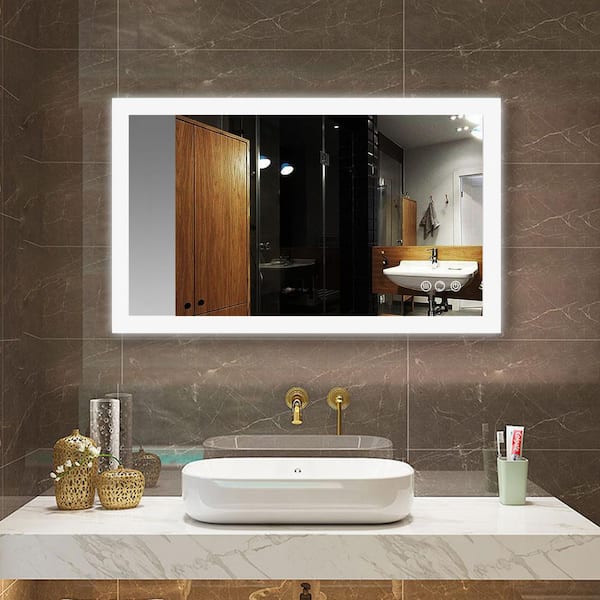 24 in. W x 40 in. H Rectangular Frameless Wall Mount Bathroom Vanity Mirror  with Anti-Fog Dimmable Lights in Transparent HL-W1083142297 - The Home Depot