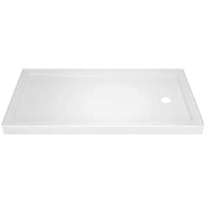 Classic 400 60 in. L x 32 in. W Alcove Shower Pan Base with Right Drain in High Gloss White