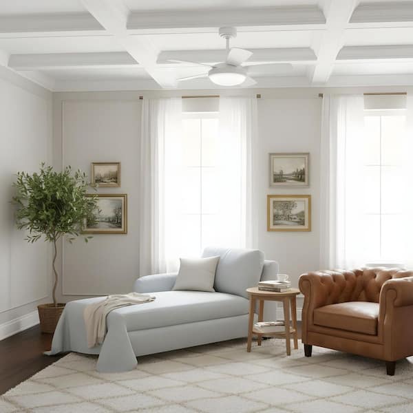 42 in. LED Indoor White Ceiling Fan with Light Kit, Reversible DC Motor