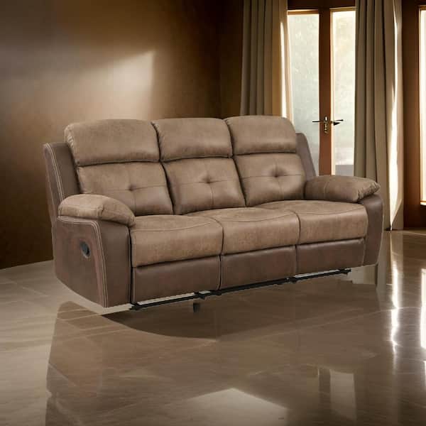 Benjara 39 in. Pillow Top Arm Microfiber Rectangle Manual Recliner Sofa in Brown