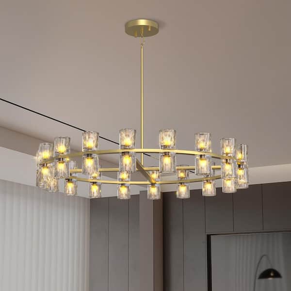 36-light Gold LED Crystal Chandelier with lron Frame, Adjustable Height and G4 Bulb Included