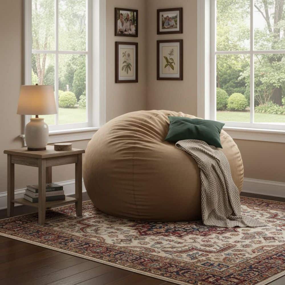 Homy Casa Prota Large Mocha Brown Microfiber Bean Bag Chair with
