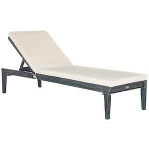 Montclair Ash Grey 1-Piece Wood Outdoor Chaise Lounge Chair with Beige Cushion