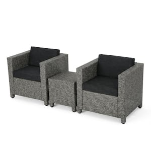 3-Piece Wicker Patio Conversation Set with Dark Gray Cushions