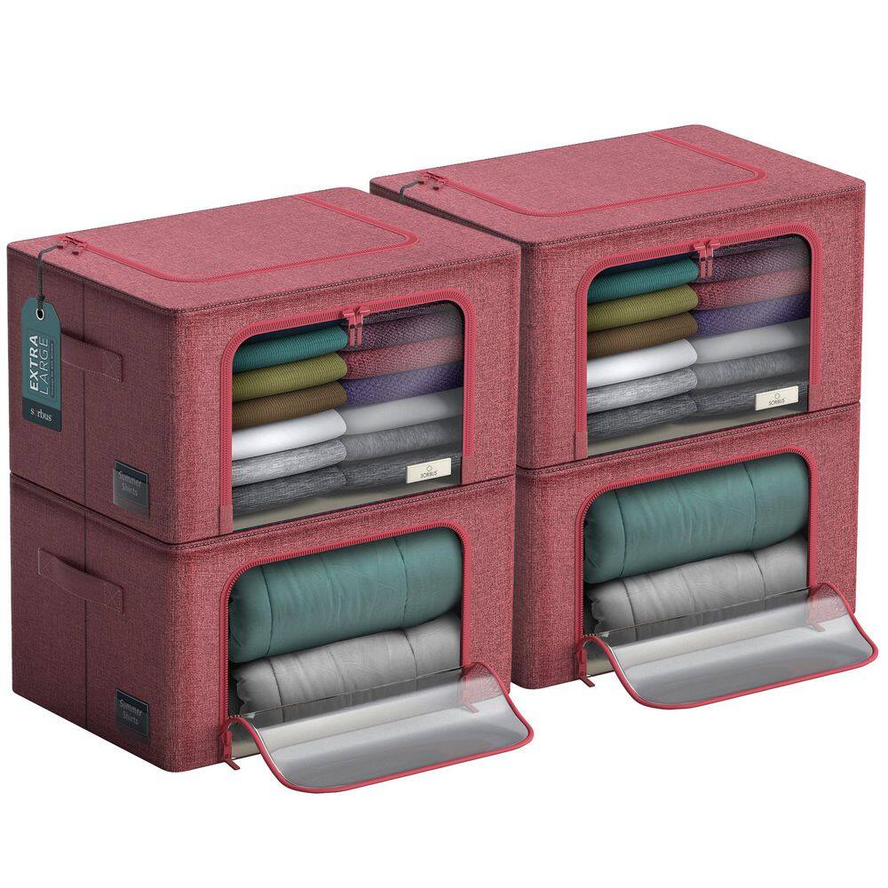 Jumbo Storage Bins, Organizers with Frame, Handles, and Window, Pink 24 in. x 14 in. Fabric Decorative Box Set of 4