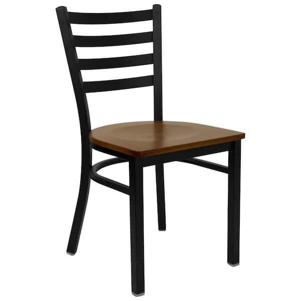 Hercules Series Black Ladder Back Metal Restaurant Chair with Cherry Wood Seat