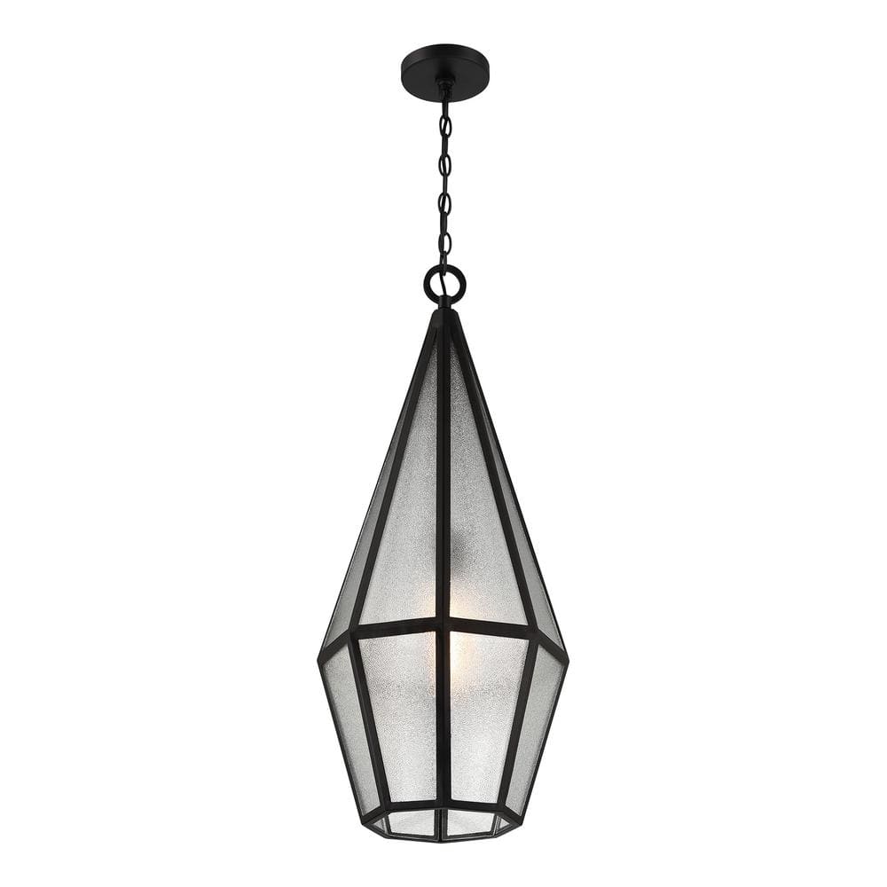 Matte Black Art Glass 1-Light Outdoor Hanging Lantern