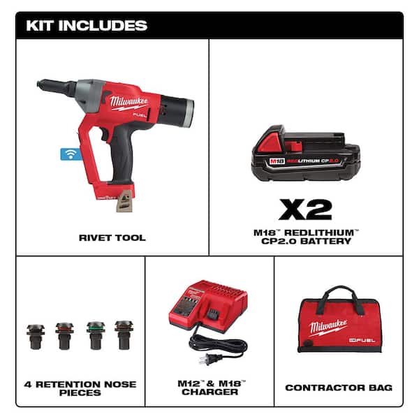 Milwaukee M12 12-Volt Lithium-Ion Cordless Rivet Tool Kit with (2) 1.5Ah  Batteries and Charger 2550-22 - The Home Depot