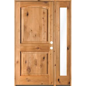 44 in. x 80 in. Alder 2-Panel Left-Hand/Inswing Clear Glass Clear Stain Wood Prehung Front Door with Right Sidelite