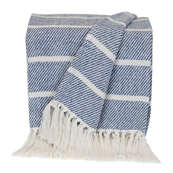 Transitional Stripe Blue Rectangle 50 in. x 60 in. Throw Blanket