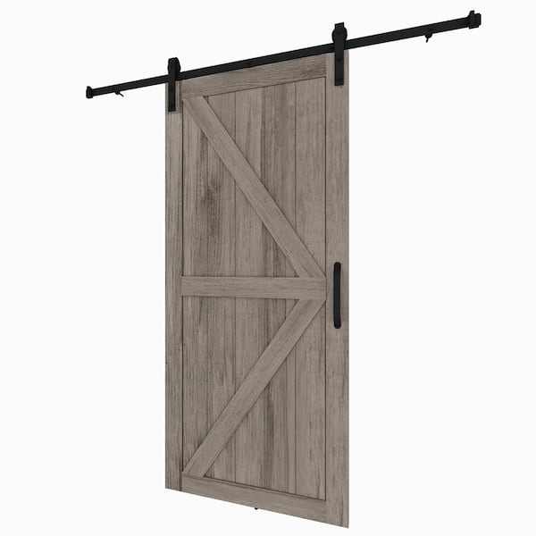 37 in. x 84 in. Artisan Grey Vinyl Finish Sliding Barn Door with Black Hardware Kit 37 in. x 84 in. Artisan Grey Vinyl Finish Sliding Barn Door with Black Hardware Kit