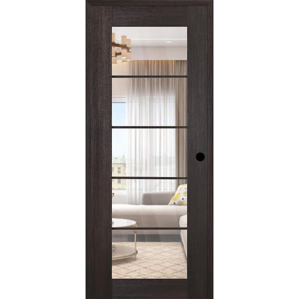 Vona 5 Lite DIY-Friendly 36 in. x 80 in. Left-Handed Clear Glass Veralinga Oak Composite Single Prehung Interior Door