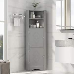 Gray Wood Storage Cabinet Tall Floor Cabinet Freestanding Corner Cabinet With Doors and Adjustable Shelf