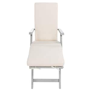 Palmdale Gray 1-Piece Wood Outdoor Chaise Lounge Chair with Beige Cushion