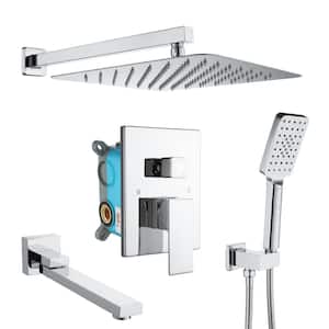 Square 3-Spray Patterns 10 in. Wall Mount Rain Dual Shower Heads with Handheld, Spout and Valve in Chrome