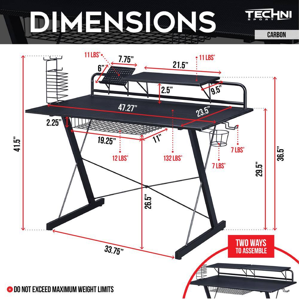 Black Carbon Fiber Gaming Desk with Drawer and Cup Holder