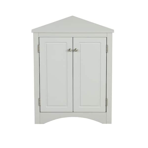 17.2 in. W x 17.2 in. D x 31.5 in. H Gray Corner Linen Cabinet with Adjustable Shelves