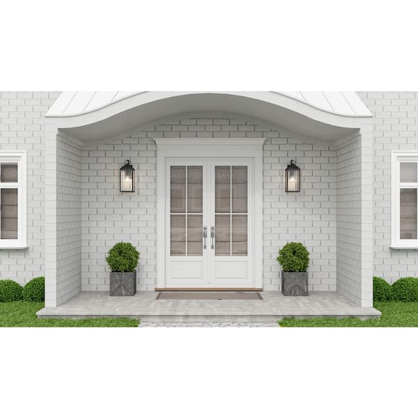 Thorpe 8 in. 1-Light Mottled Black Outdoor Wall Lantern Sconce with Clear Tempered Glass