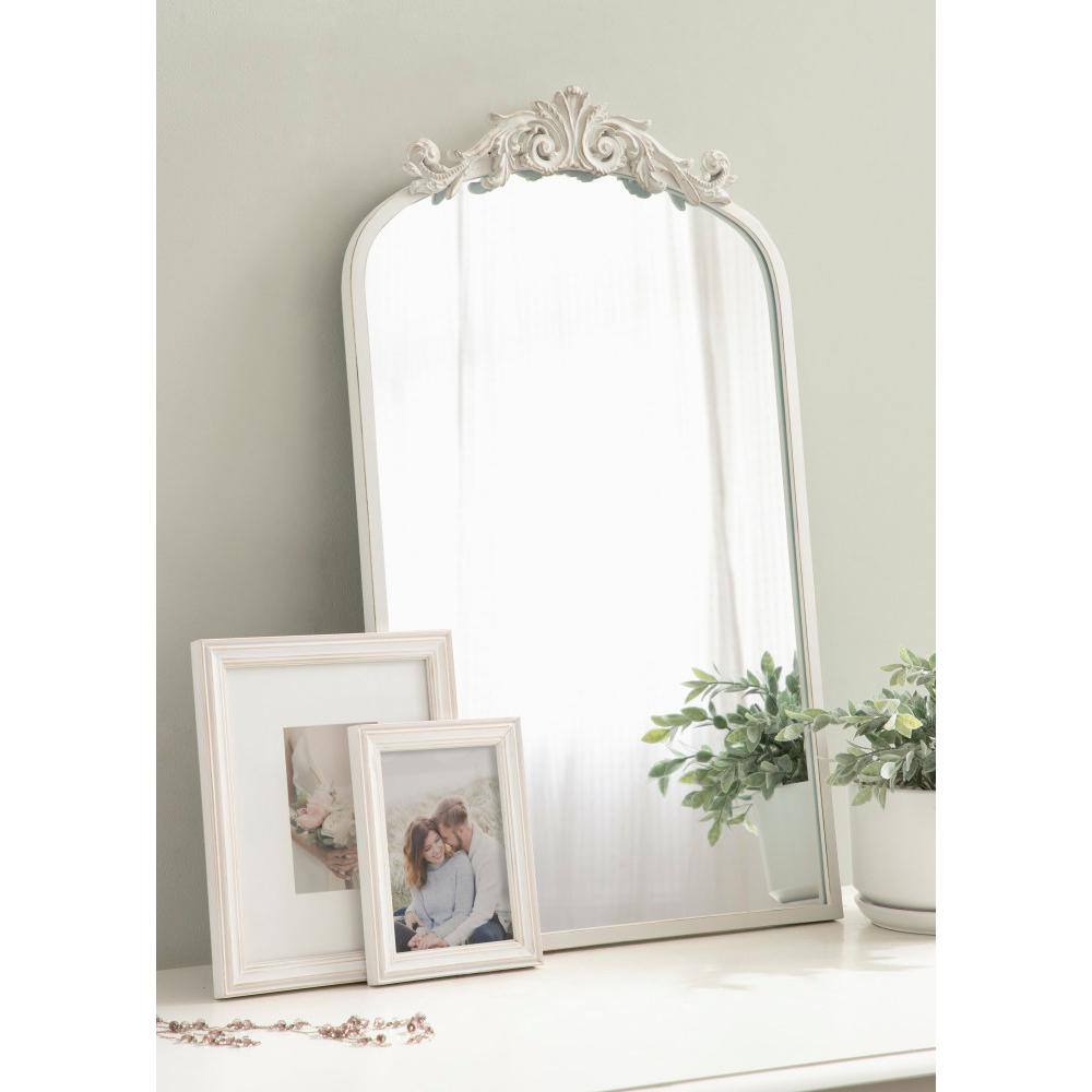 Antique White Baroque Arch Wall Mirror with Ornate Crown