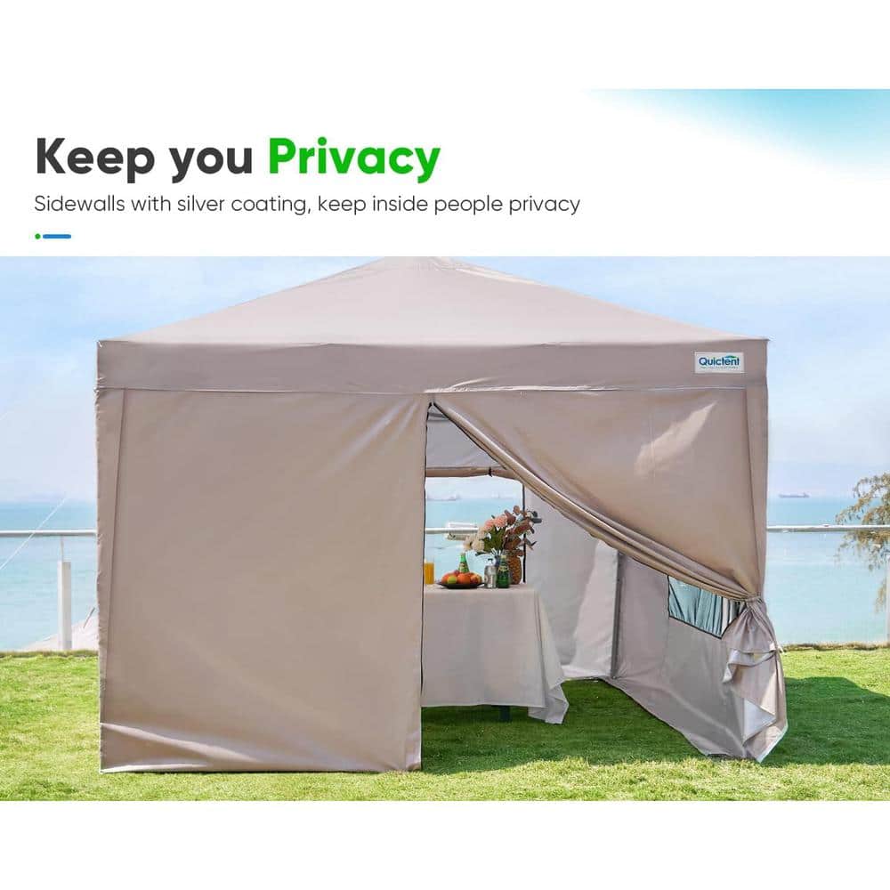 Beige 10' x 10' Pop-Up Canopy Tent with Sidewalls