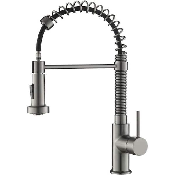 17 in. H Single Hole 1.8 GPM Pull Down Sprayer Kitchen Faucet with 360° Spout Swivel in Titanium