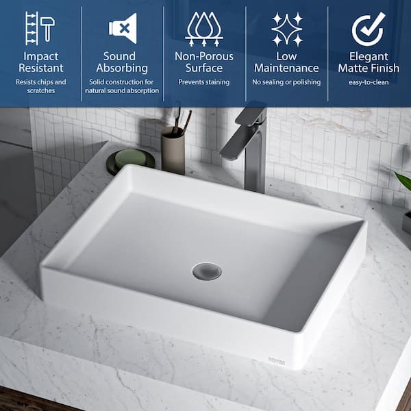 Trident Man Made Stone Vessel Sink with Pop Up Drain in Matte White