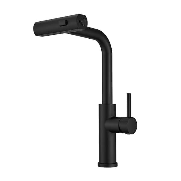 Lukvuzo Single Handle Pull Out Sprayer Kitchen Faucet Kitchen Bar Faucet Single Hole Faucet w/Pull Out Sprayer in Black Finish